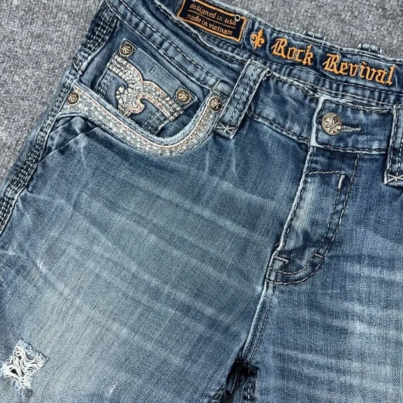 Rock Revival Jeans Mens 36x32 Clooney Boot Cut Flap Pocket Heavy Thick Stitch - Picture 4 of 16